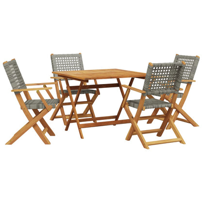 vidaXL 5 Piece Garden Dining Set Grey Poly Rattan and Solid Wood 2