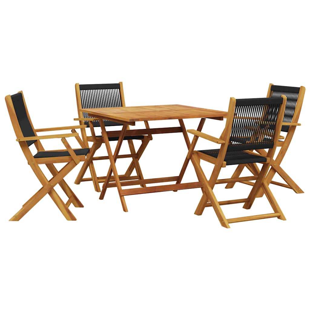 vidaXL 5 Piece Garden Dining Set Black Polypropylene and Solid Wood 2