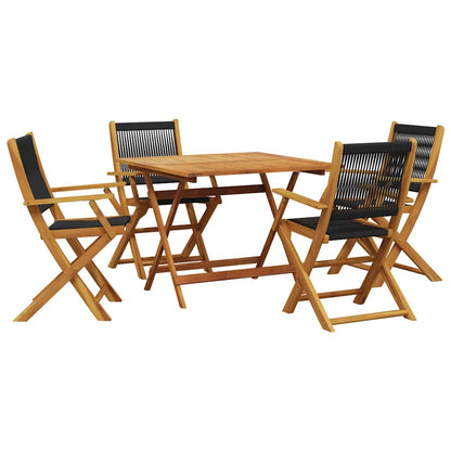 vidaXL 5 Piece Garden Dining Set Black Polypropylene and Solid Wood 2