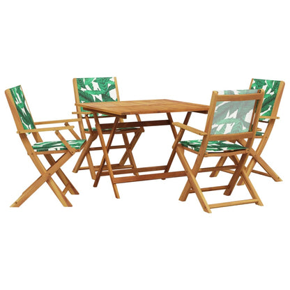 vidaXL 5 Piece Garden Dining Set Leaf Pattern Fabric and Solid Wood 2
