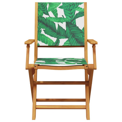 vidaXL 5 Piece Garden Dining Set Leaf Pattern Fabric and Solid Wood 4
