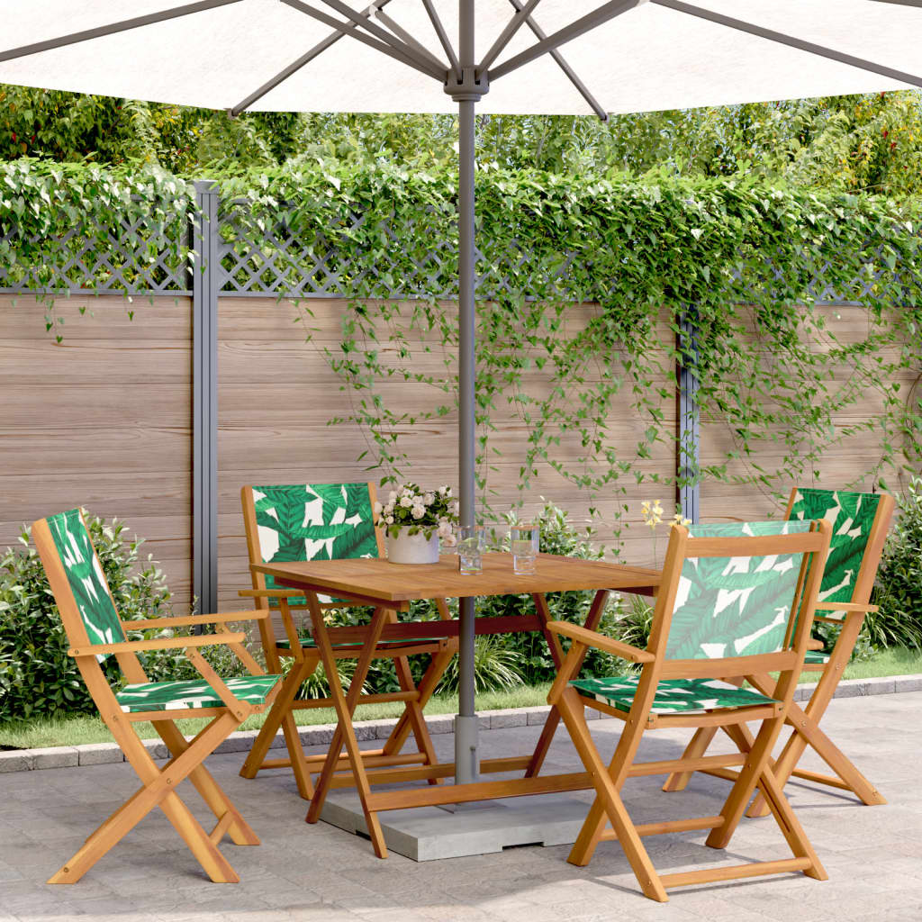vidaXL 5 Piece Garden Dining Set Leaf Pattern Fabric and Solid Wood 1