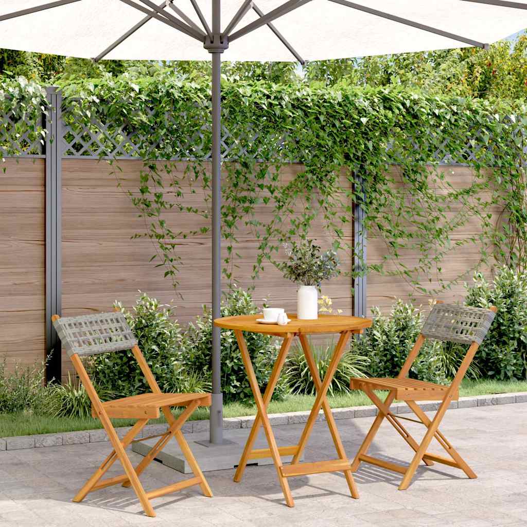 vidaXL 3 Piece Bistro Set Poly Rattan and Solid Wood