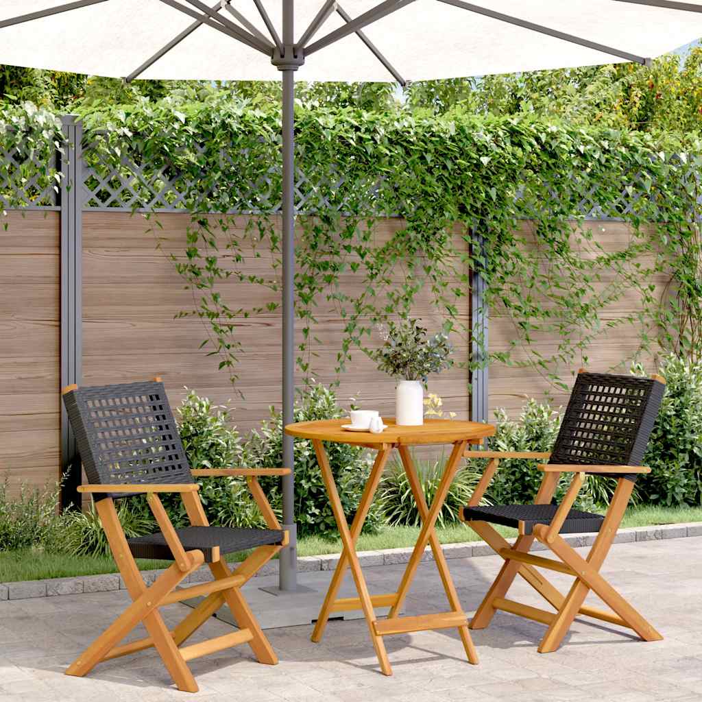 vidaXL 3 Piece Bistro Set Poly Rattan and Solid Wood