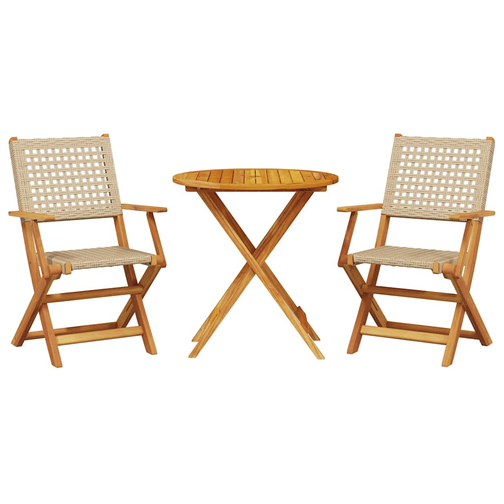 vidaXL 3 Piece Bistro Set Beige Poly Rattan and Solid Wood 2