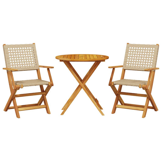 vidaXL 3 Piece Bistro Set Beige Poly Rattan and Solid Wood 2