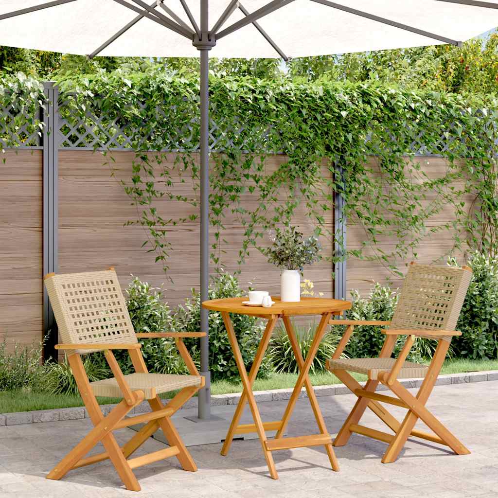 vidaXL 3 Piece Bistro Set Beige Poly Rattan and Solid Wood 1