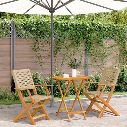 vidaXL 3 Piece Bistro Set Beige Poly Rattan and Solid Wood 1