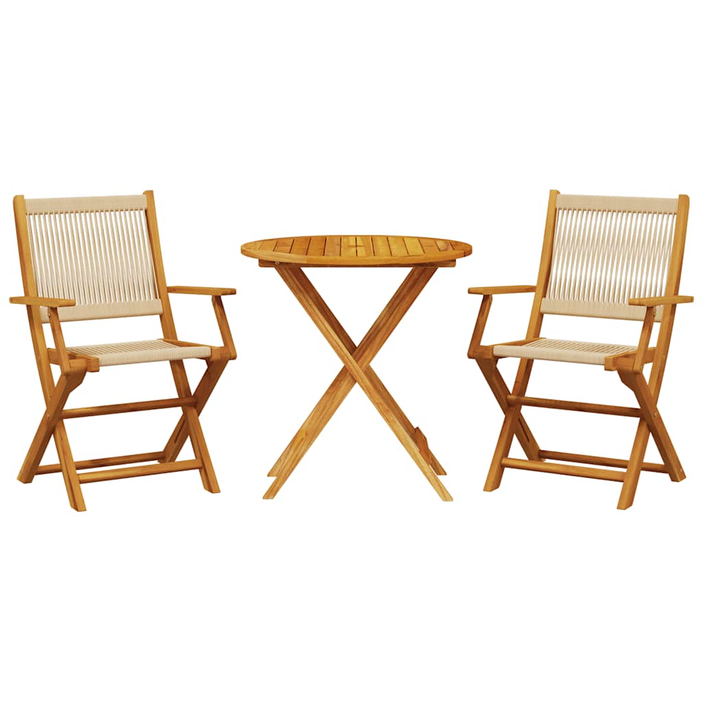 vidaXL 3 Piece Bistro Set Beige Polypropylene and Solid Wood 2