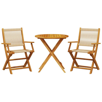 vidaXL 3 Piece Bistro Set Beige Polypropylene and Solid Wood 2