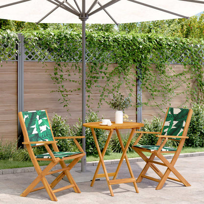 vidaXL 3 Piece Bistro Set Fabric and Solid Wood Leaf Pattern