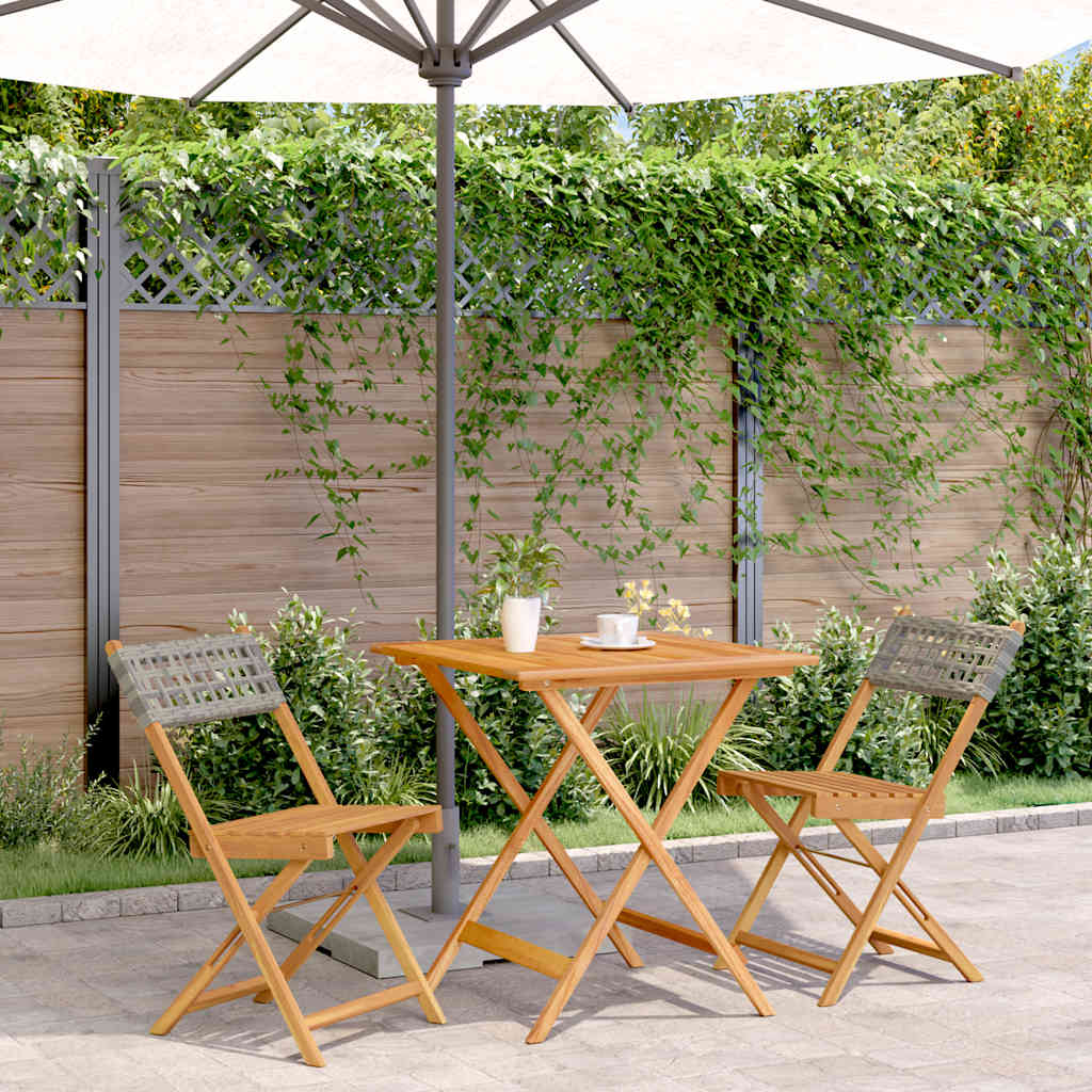 vidaXL 3 Piece Bistro Set Poly Rattan and Solid Wood