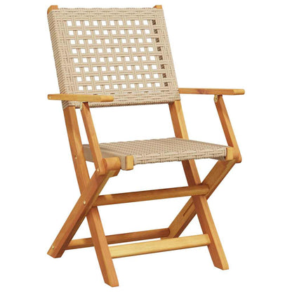 vidaXL 3 Piece Bistro Set Beige Poly Rattan and Solid Wood 5