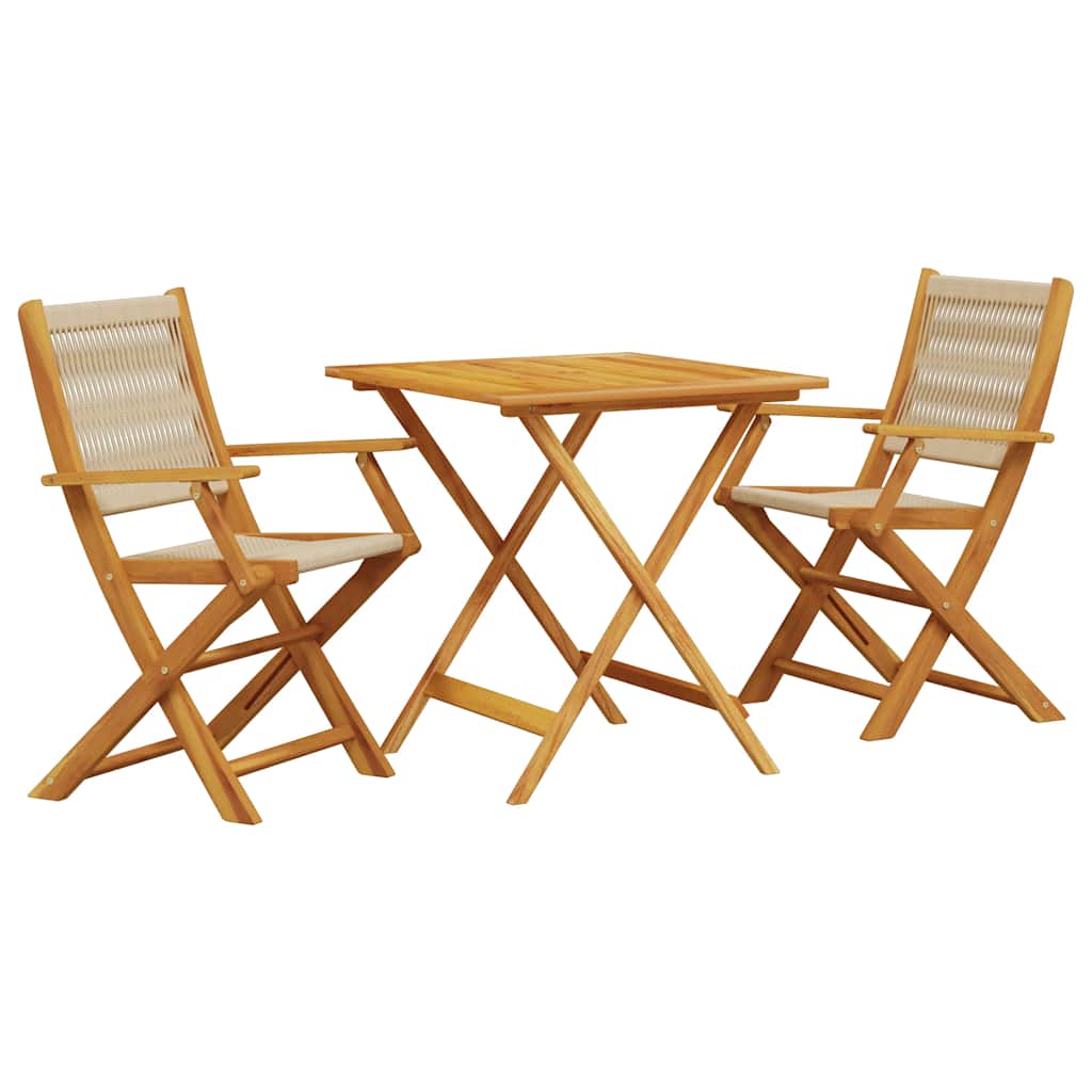vidaXL 3 Piece Bistro Set Beige Polypropylene and Solid Wood 2