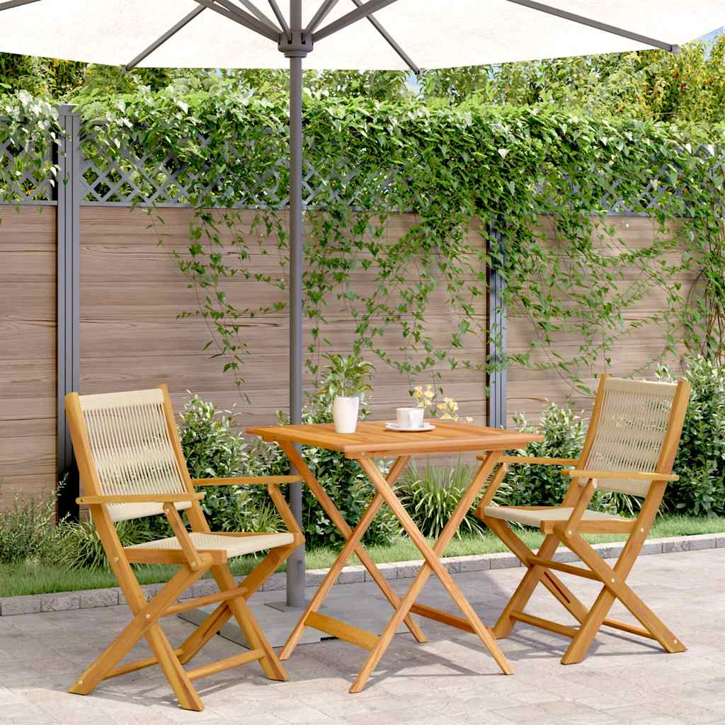 vidaXL 3 Piece Bistro Set Beige Polypropylene and Solid Wood 1
