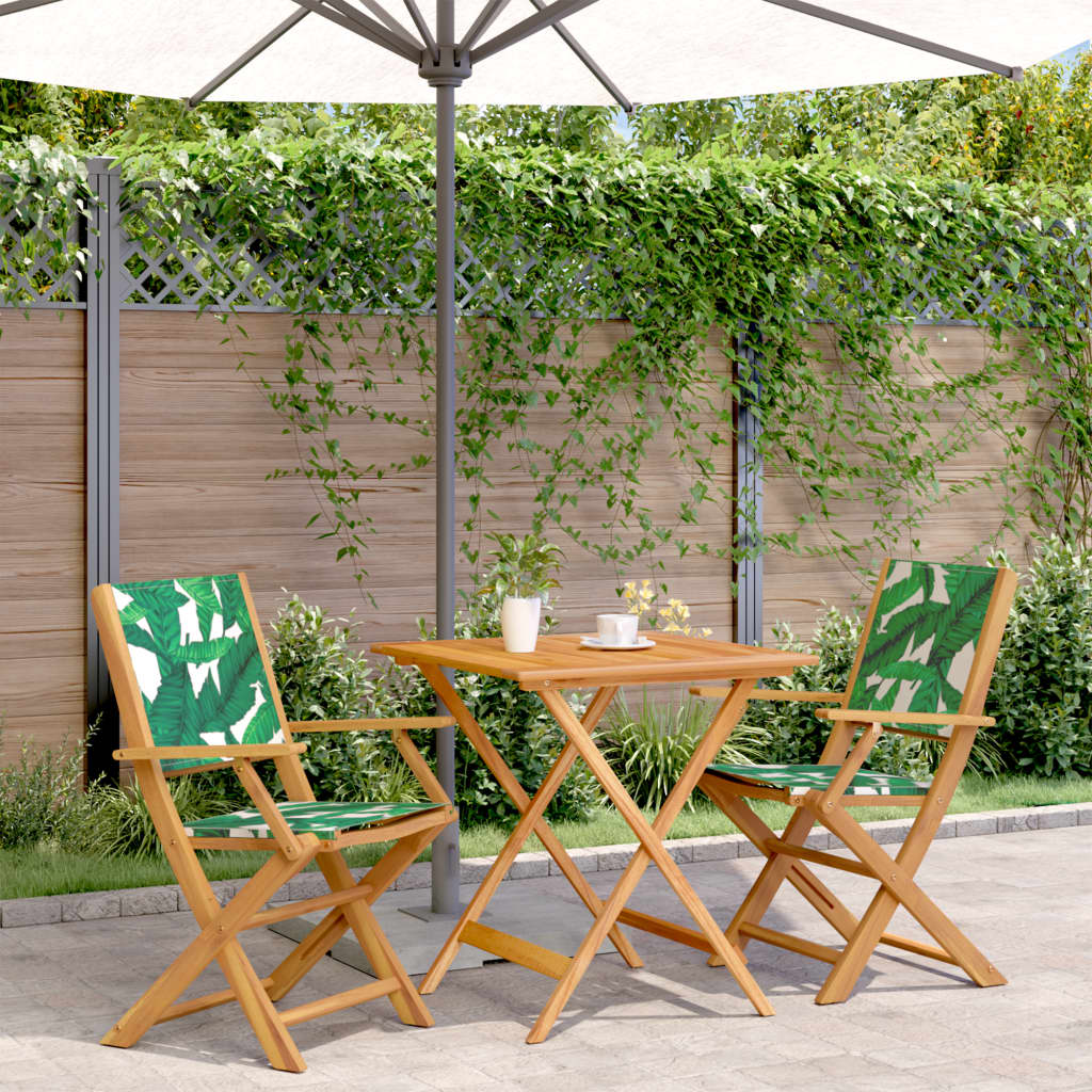 vidaXL 3 Piece Bistro Set Fabric and Solid Wood Leaf Pattern