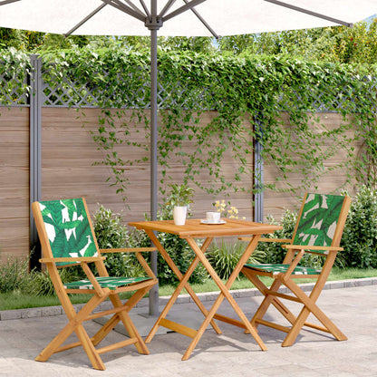 vidaXL 3 Piece Bistro Set Fabric and Solid Wood Leaf Pattern
