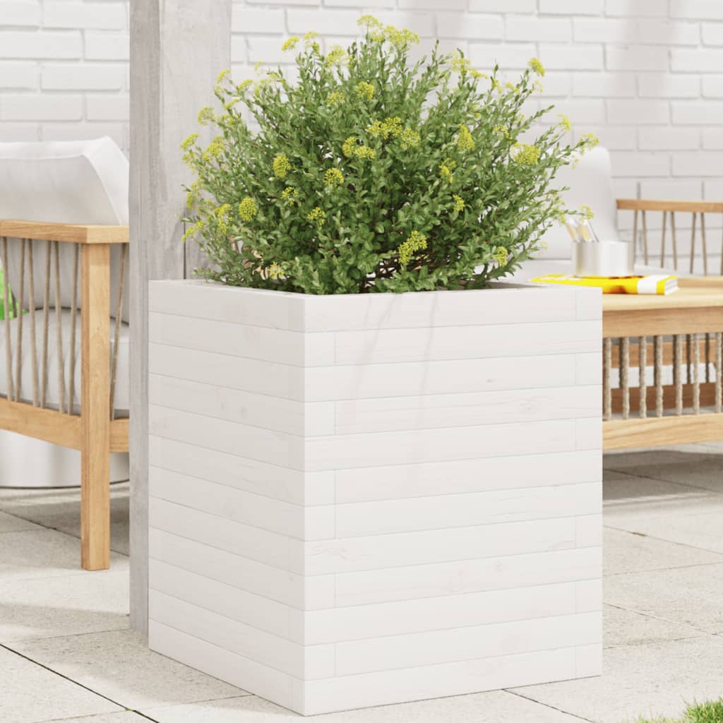 Garden Planter Solid Wood Pine Stackable White Height 46 cm 40 cm 40 cm