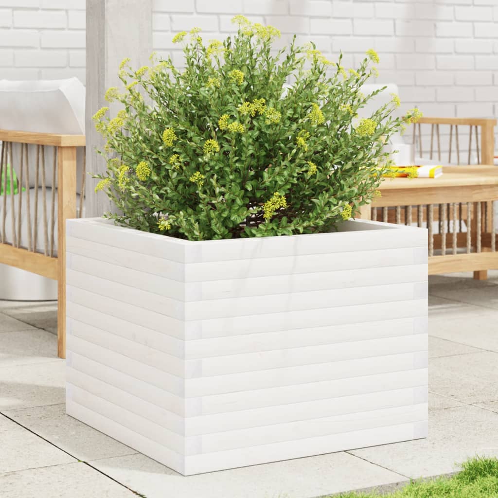 Garden Planter Solid Wood Pine Stackable White Height 46 cm 60 cm 60 cm