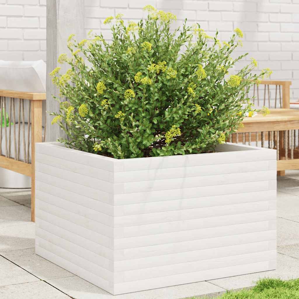 Garden Planter Solid Wood Pine Stackable White Height 46 cm 70 cm 70 cm