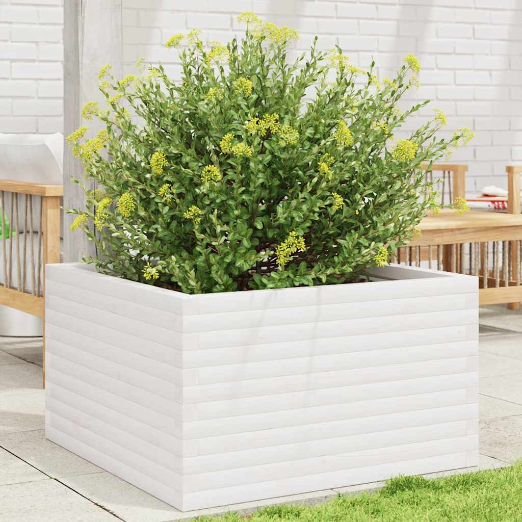 Garden Planter Solid Wood Pine Stackable White Height 46 cm 80 cm 80 cm
