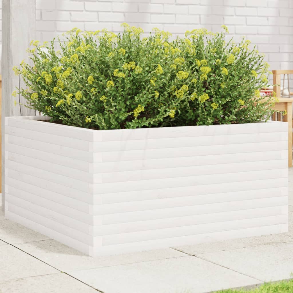 Garden Planter Solid Wood Pine Stackable White Height 46 cm 90 cm 90 cm