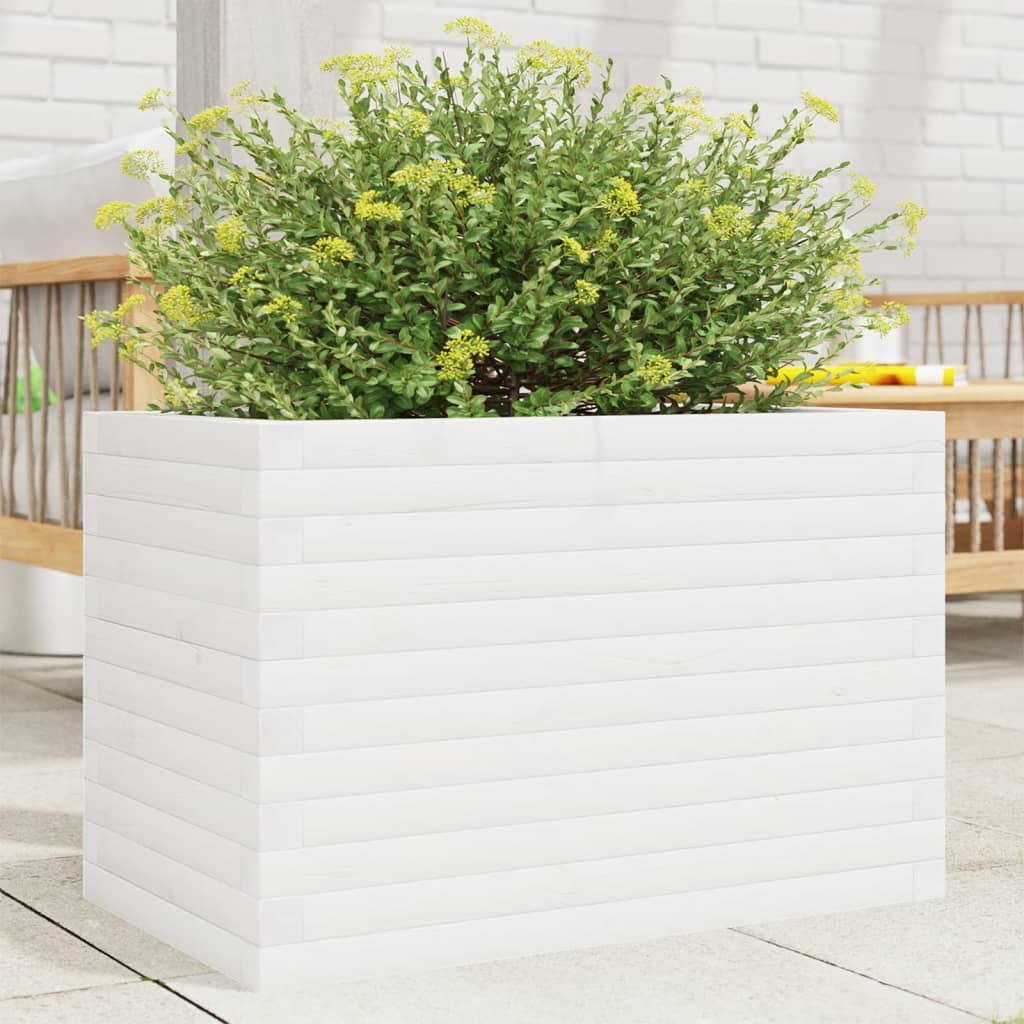 Garden Planter Solid Wood Pine Stackable White Height 46 cm 70 cm 40 cm