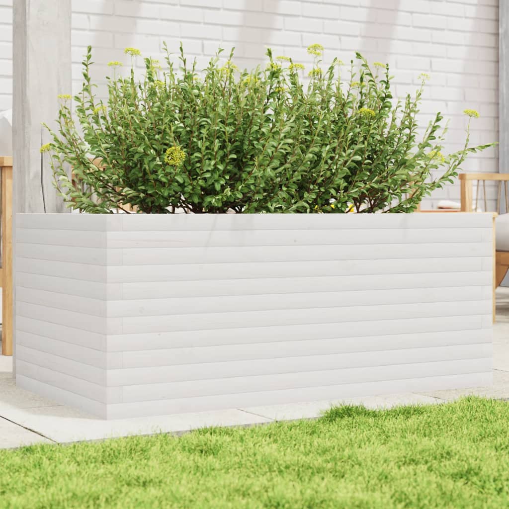 Garden Planter Solid Wood Pine Stackable White Height 46 cm 110 cm 60 cm