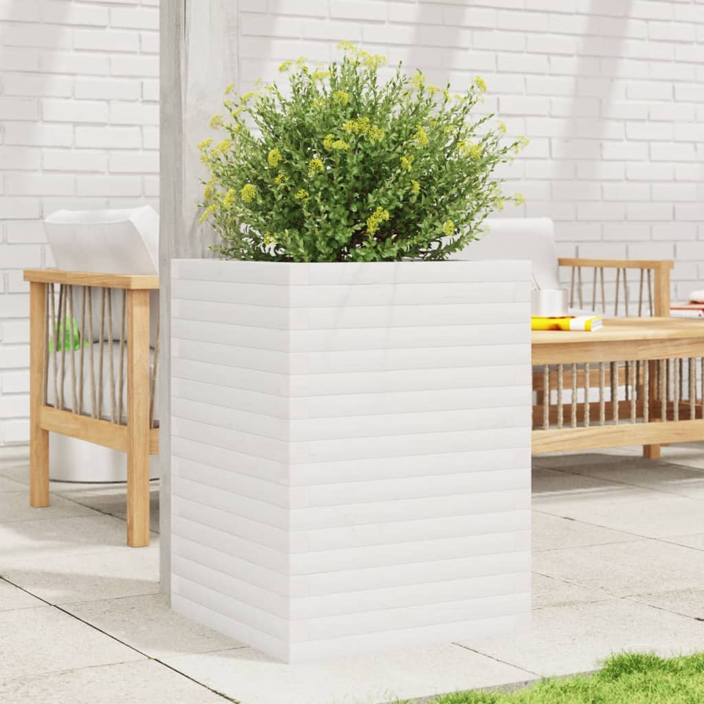 vidaXL Garden Planter Solid Wood Pine Stackable White Height 68.5 cm