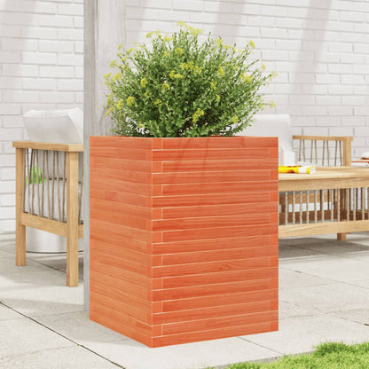Garden Planter Solid Wood Pine Stackable Wax Brown Height 68.5 cm 50 cm 50 cm