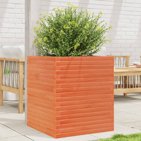 Garden Planter Solid Wood Pine Stackable Wax Brown Height 68.5 cm 60 cm 60 cm