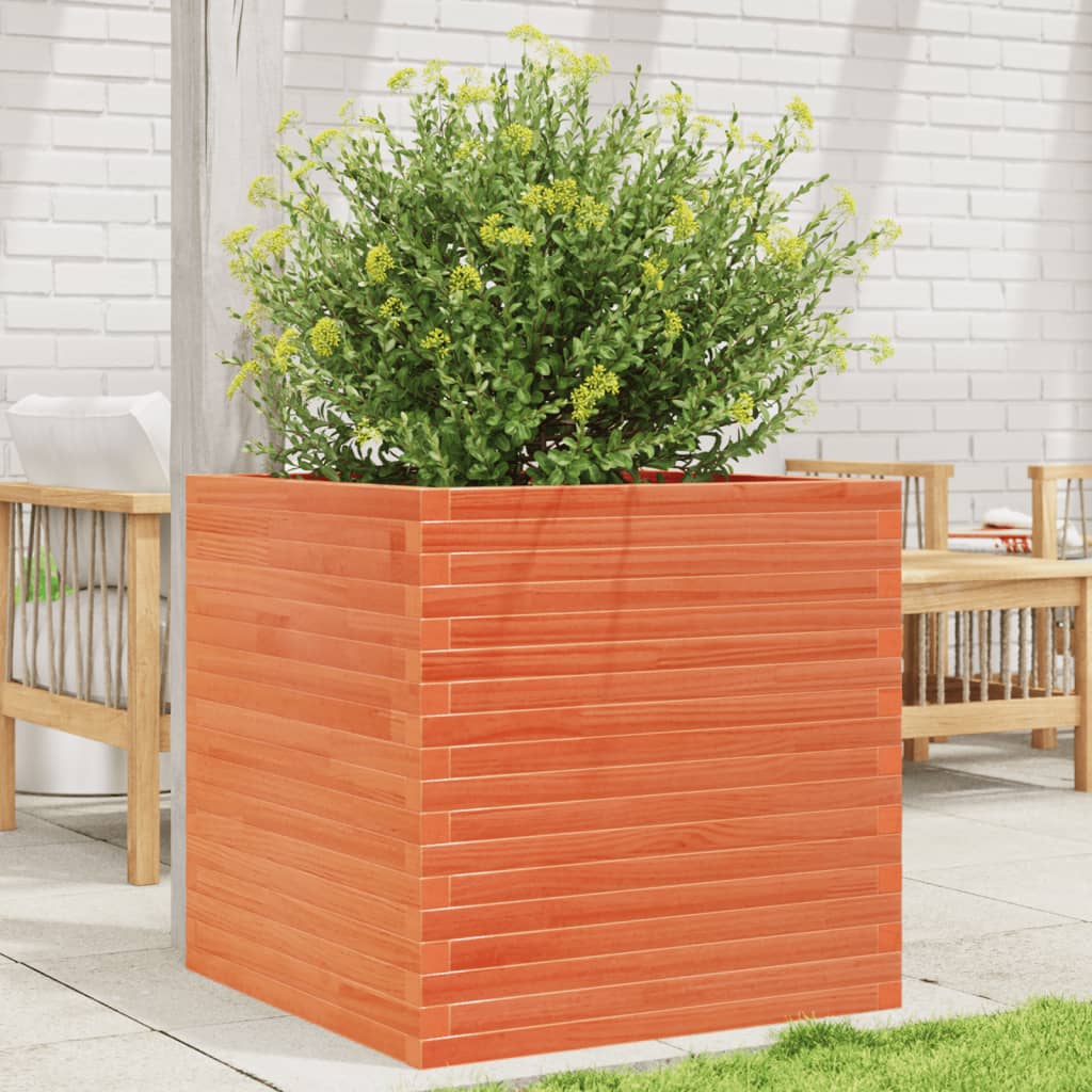 Garden Planter Solid Wood Pine Stackable Wax Brown Height 68.5 cm 70 cm 70 cm