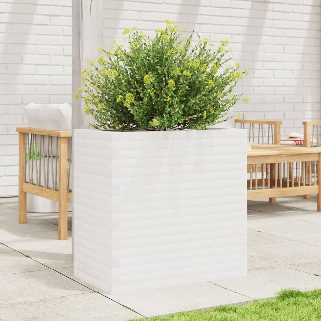 vidaXL Garden Planter Solid Wood Pine Stackable White Height 68.5 cm