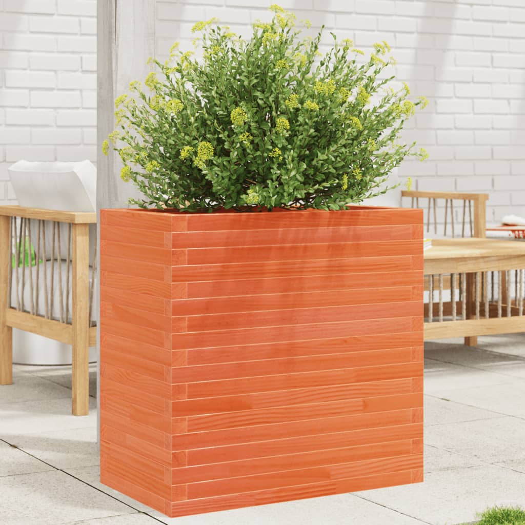 Garden Planter Solid Wood Pine Stackable Wax Brown Height 68.5 cm 70 cm 40 cm