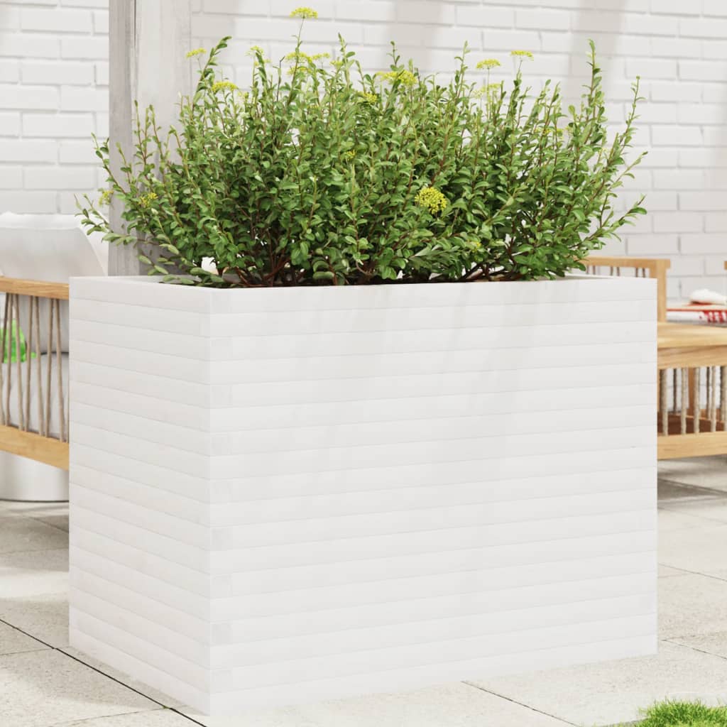 vidaXL Garden Planter Solid Wood Pine Stackable White Height 68.5 cm