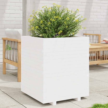 Garden Planter 50x50x72.5 cm Solid Wood Pine Stackable White 60 cm 60 cm