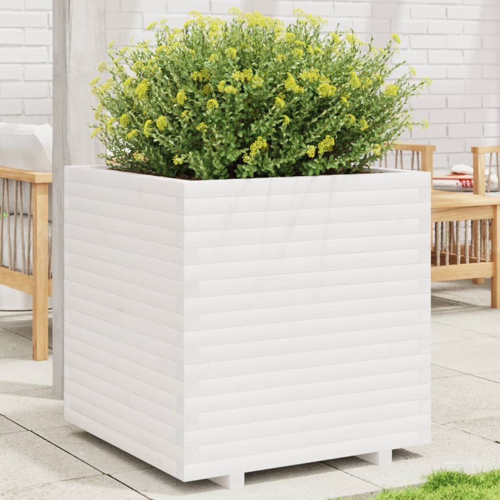 Garden Planter 50x50x72.5 cm Solid Wood Pine Stackable White 70 cm 70 cm