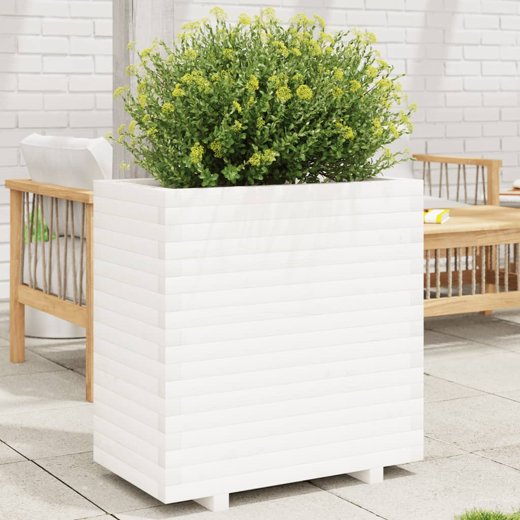Garden Planter 50x50x72.5 cm Solid Wood Pine Stackable White 70 cm 40 cm