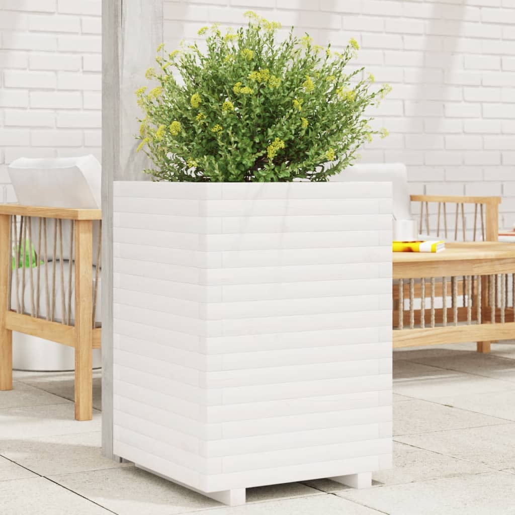 vidaXL Garden Planter Solid Wood Pine Stackable White Height 72 cm