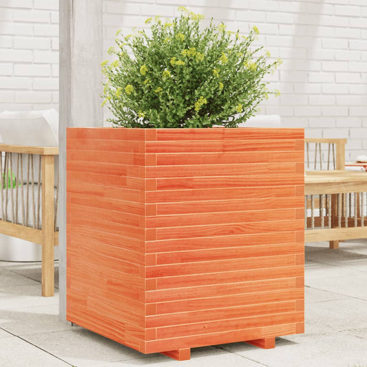 Garden Planter Solid Wood Pine Stackable Wax Brown Height 72 cm 60 cm 60 cm