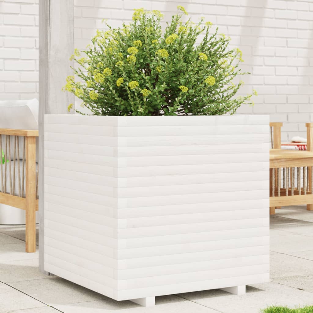 vidaXL Garden Planter Solid Wood Pine Stackable White Height 72 cm