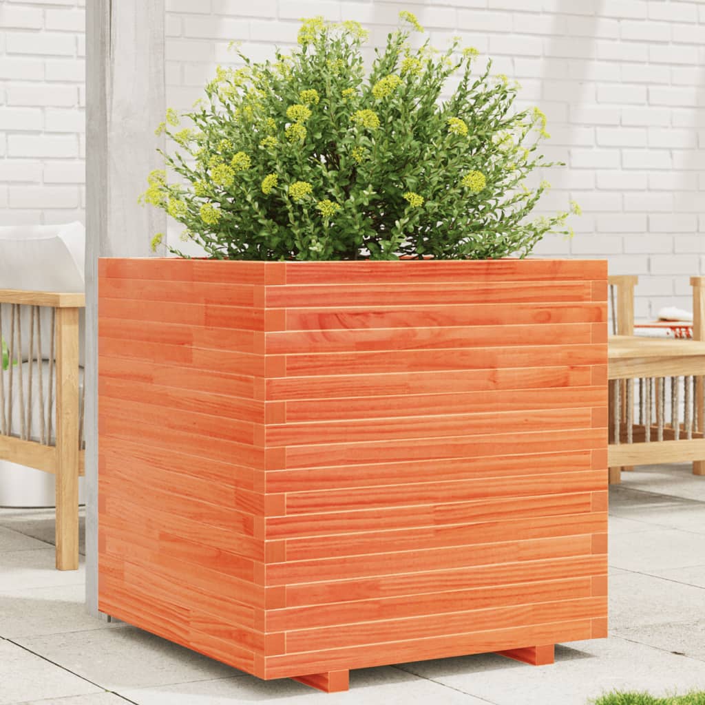 Garden Planter Solid Wood Pine Stackable Wax Brown Height 72 cm 70 cm 70 cm