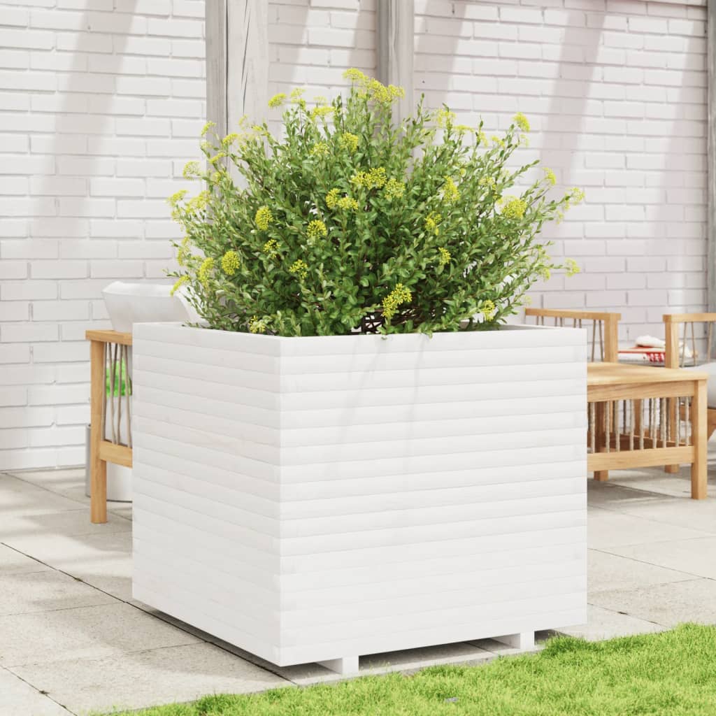vidaXL Garden Planter White 80x80x72 cm Solid Wood Pine 3