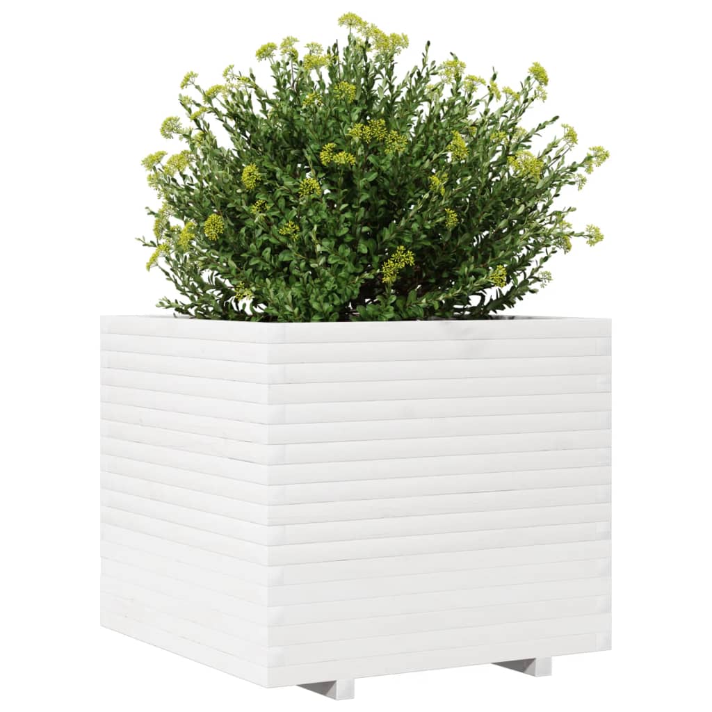 vidaXL Garden Planter White 80x80x72 cm Solid Wood Pine 4