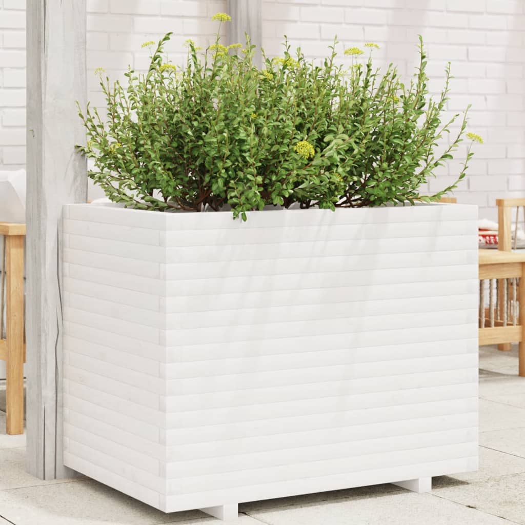 vidaXL Garden Planter Solid Wood Pine Stackable White Height 72 cm