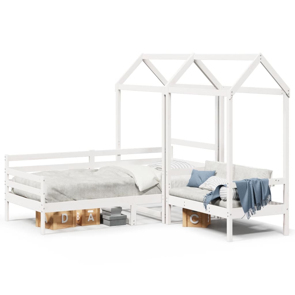 vidaXL Day Bed and Bench Set with Roof without Mattress White 80x200cm 2