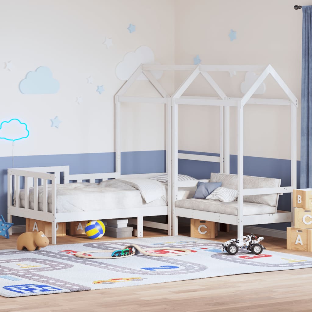 vidaXL Day Bed and Bench Set with Roof without Mattress White 80x200cm 1