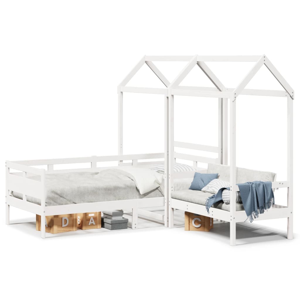 vidaXL Day Bed and Bench Set with Roof without Mattress White 80x200cm 2