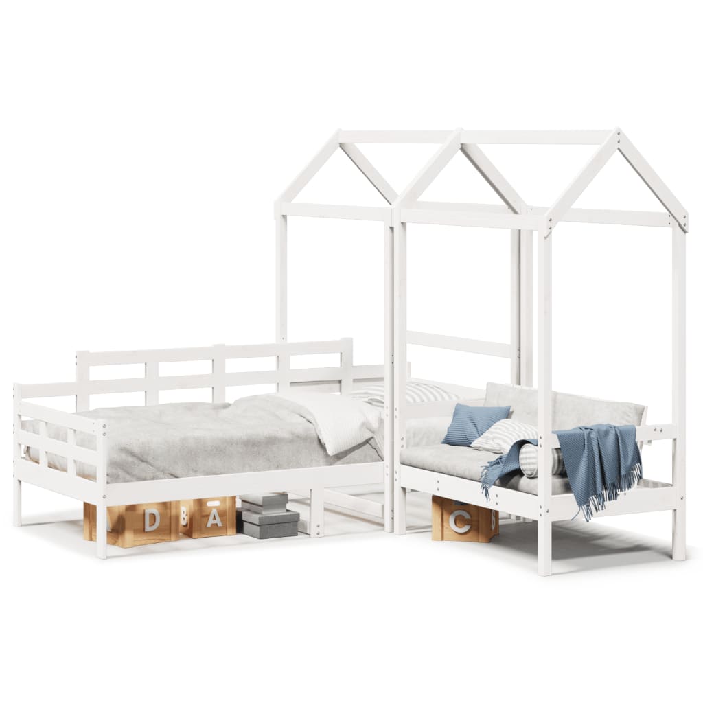 vidaXL Day Bed and Bench Set with Roof without Mattress White 80x200cm 2