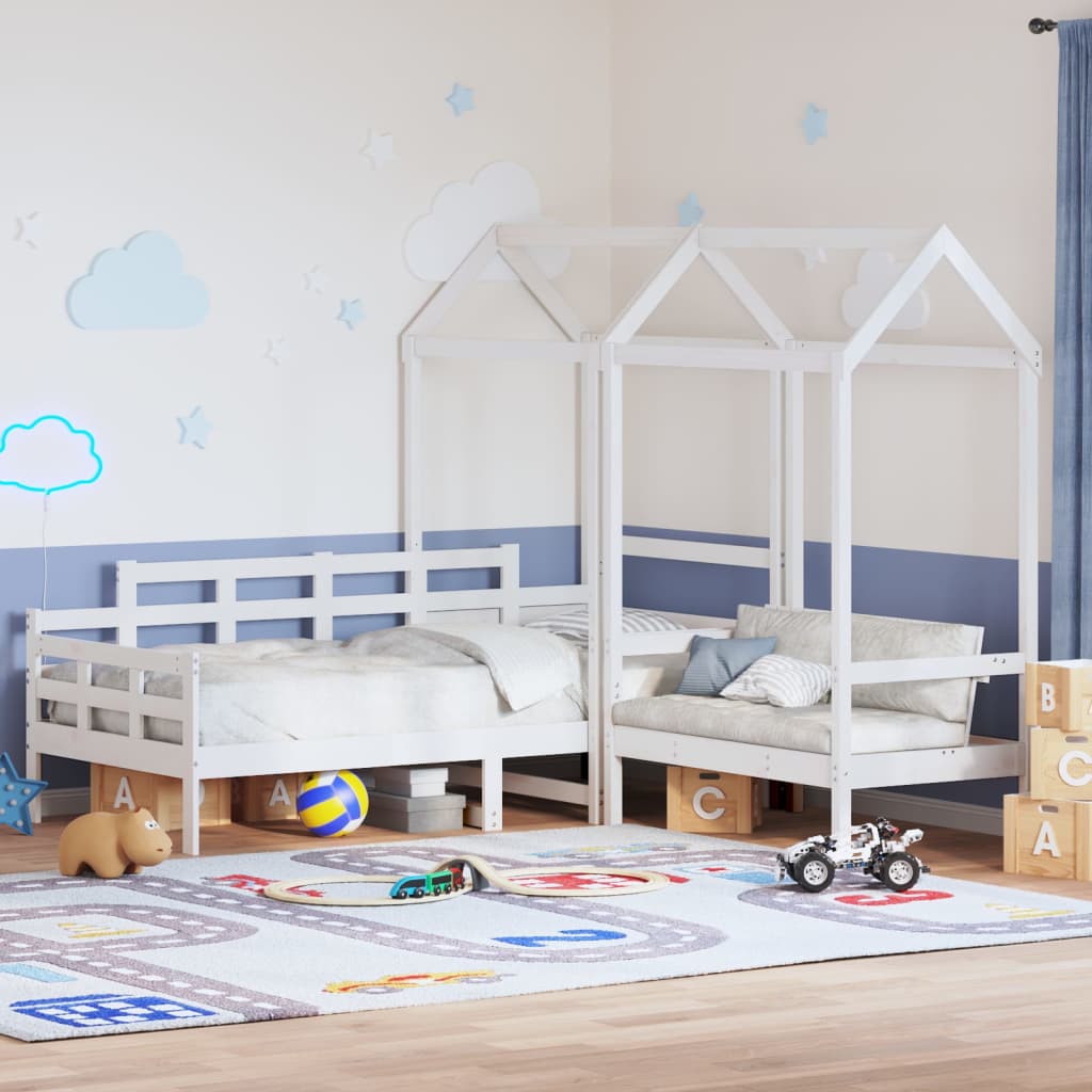 vidaXL Day Bed and Bench Set with Roof without Mattress White 80x200cm 1
